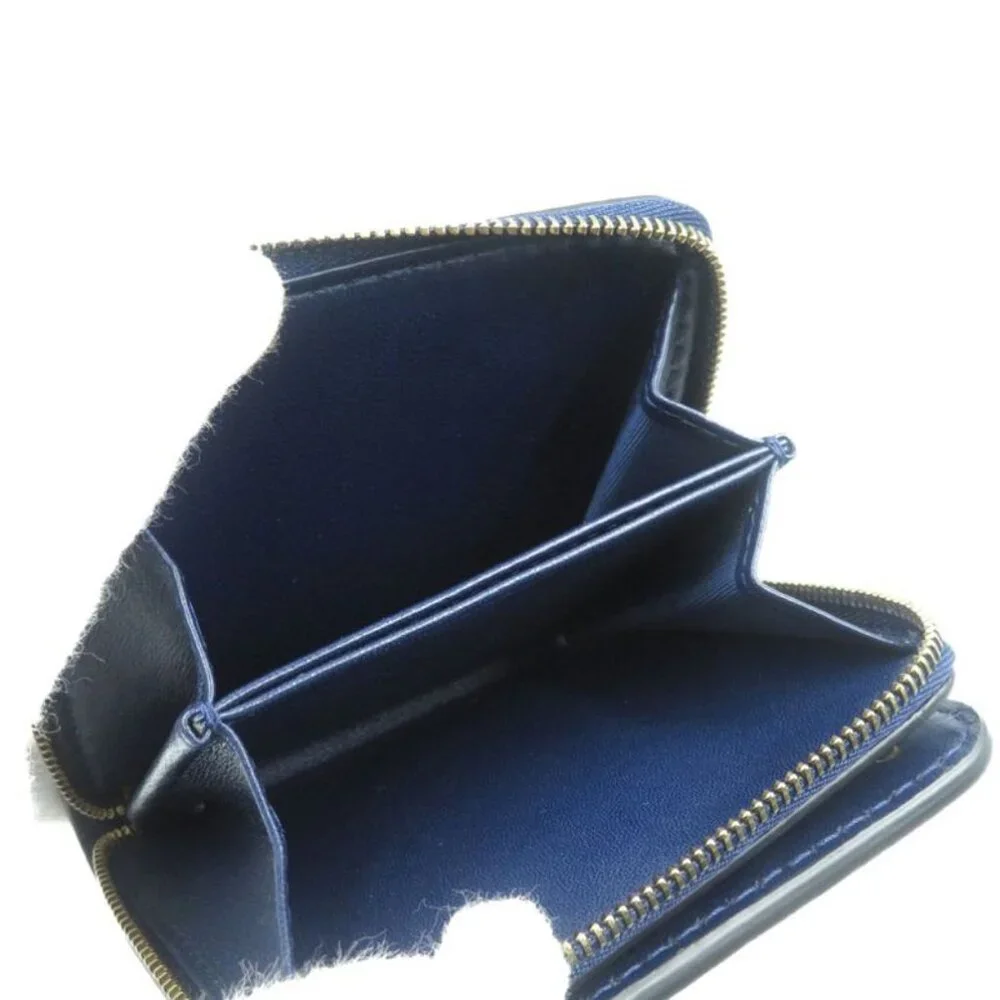 Christian Dior Bee Leather Gold Hardware Navy Blue Bifold Wallet 1128